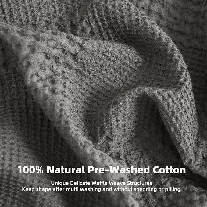 meadow park Cotton Waffle Blanket with Sateen Binding - Twin Size - Lightweight and Breathable - Charcoal Color