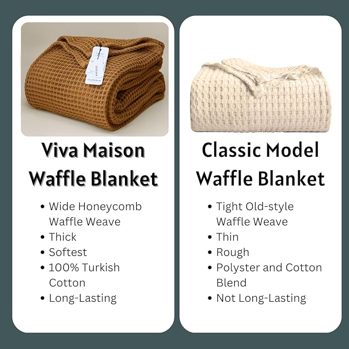 100% Turkish Cotton Throw Blanket King Size Caramel - Premium Quality, Light and Airy Waffle Weave All-Season Quilt - Lux Decorative Bedspread (Caramel, King Size 95" x 110" Inch)