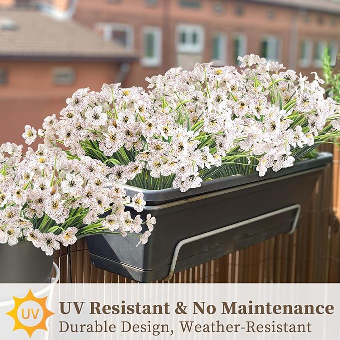 ColoPlay 24 White Bundles Artificial Flowers for Outdoors/Indoors Fake Flowers Plants for Indoor Outside Garden Porch Window Box Home Wedding Farmhouse