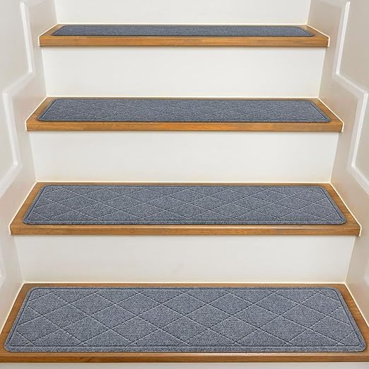 Stair Treads for Wooden Steps Indoor, 7 Pack 8" X 30" Non Slip Carpet Stair Treads with Reusable Adhesive for Kids Elders and Dogs, Surface Polyester TPR Backing Stair Rugs, Dark Grey
