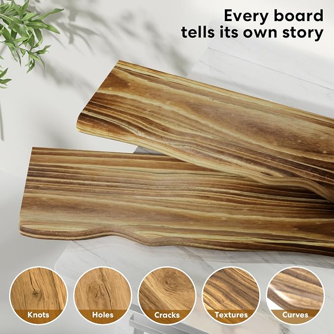 Solid Wood Live Edge Floating Shelves Set of 2 – 24" Rustic Wall Shelf with Hidden Bracket System, Wall Mounted Shelves for Bathroom, Kitchen, Living Room, Bedroom (Glazed)