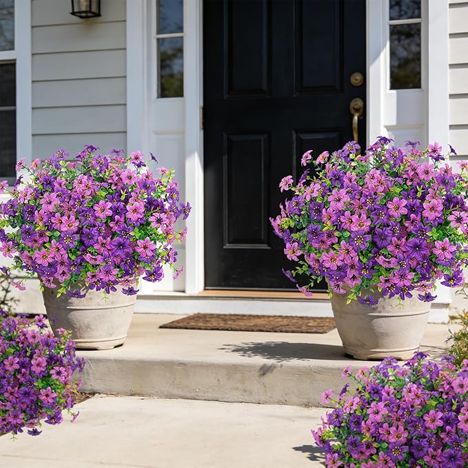 Ouddy Decor 24 Bundles Artificial Flowers for Outdoors Fake Silk Flowers Faux Plastic Plant UV Resistant for Spring Summer Porch Garden Yard Plants Wedding Indoor Outdoor Home Decoration, Purple Mixed
