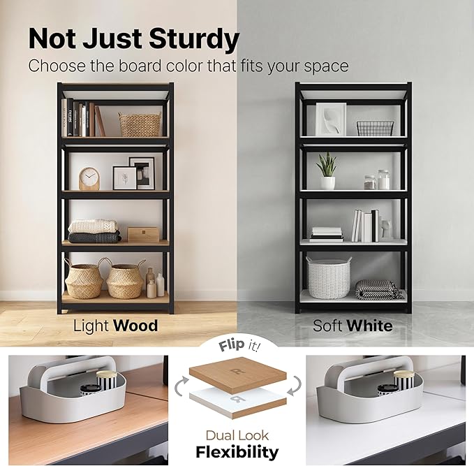 HOMEDANT House 36.2" W 5 Tier Heavy Duty Garage Shelving Adjustable Metal Rack Storage Shelves Standing Shelf Unit Organizers Pantry Closet Office Black 2Pack