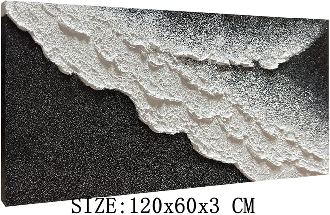zoinart Hand Painted Black and White Textured Ocean Wave Wall Art 48x24 Inches Abstract Oil Paintings on Canvas Modern Beach Art for Living Room Bedroom Wall Decor