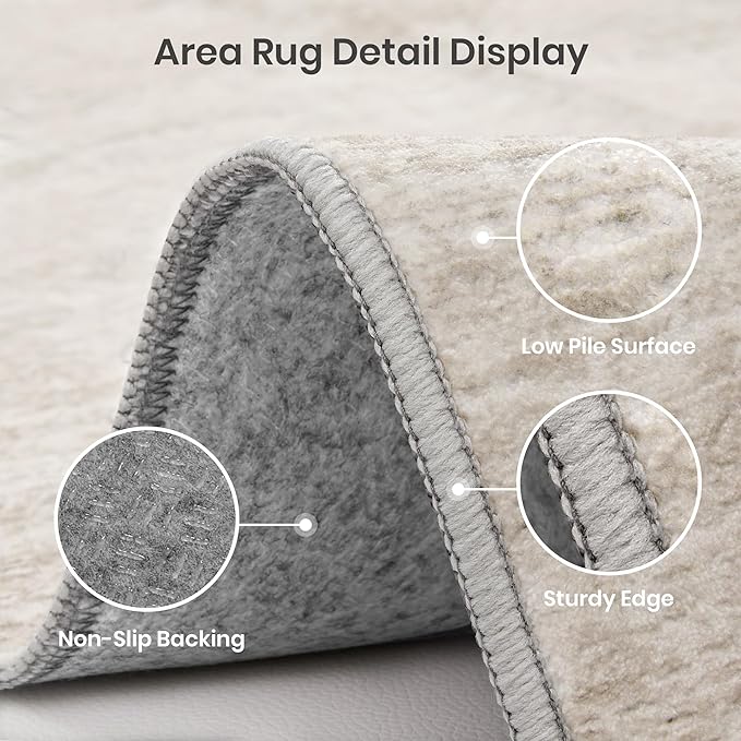 Valenrug Washable Rugs 3x5 - Stain Resistant 3x5 Area Rugs for Living Room, Non Slip Backing Printed Entryway Rugs for Bedroom, Folable Machine Washable Area Rug(3'x5', Beige)
