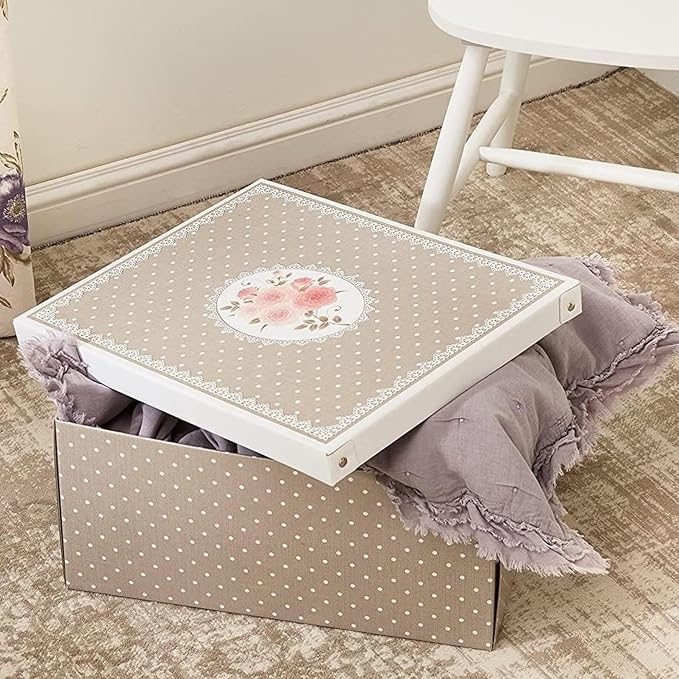 Lavatelli: Storage Box 6 Pack: Large - Grey Polka Dots - Lid & Handles, Decorative Cardboard Organizer, Stack, Home-Clothes-Linens, 19.7 x 15.4 x 9.4