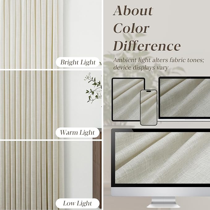 Beige Pinch Pleated Curtains 96 Inches Long for Living Room 2 Panels Set Light Filtering Textured Linen Pinch Pleat Curtains 96 Inch Length Neutral Rustic Farmhouse Modern Window Curtain Drapes