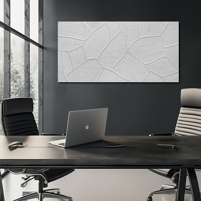 DNIEOTU Abstract Textured Canvas Wall Art for Living Room, White Wall-Decor for Bedroom, Modern Minimalist Geometric Paintings for Hallway Office, Size 59 x 29 Inches Hand Painted