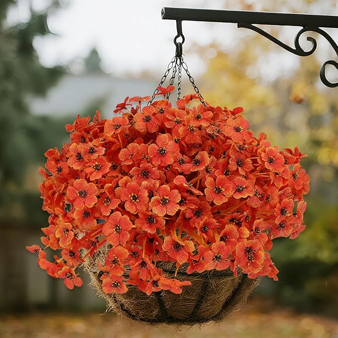 Geegoods Artificial Mum Flowers for Outdoors, 32 Bundles UV Resistant Faux Plastic Mum Flowers for Halloween Front Door Porch Patio Yard Balcony Decor