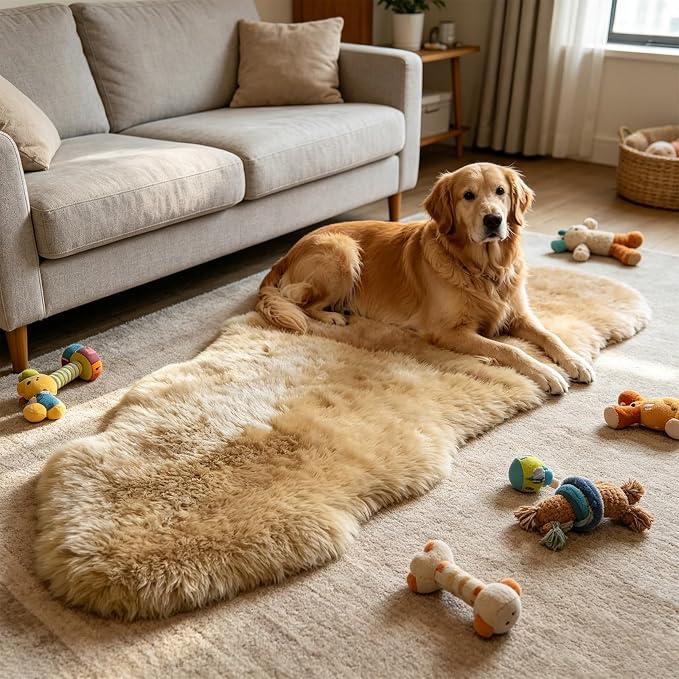 Genuine Sheepskin Rug New Zealand Fluffy Lambskin Rug, Natural Luxury Sheepskin Throw for Bedroom Living Room Children's Room - Premium Area Rug Chair Cover (2×6 Feet, Worm Brown)