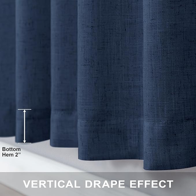 Pitalk Navy Extra Long Curtains 120 Length for Living Room 2 Panels Back Tab Loop Pocket Light Filtering Soft Linen Semi Privacy Sheer Dark Blue Curtains for Dining Room Patio Door Large Windows 10FT