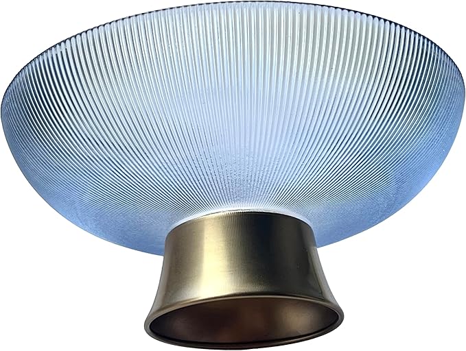 Round Glass Decorative Bowl (Blue), 9.8 Inches Handblown Striped Design Glass Bowl with Rust Resistant Metal Base,Decor Fruit Bowl for Home Decor,Table Centerpiece,Kitchen Island and Dining Decor