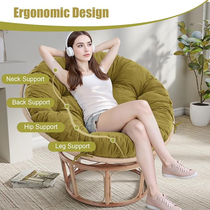 idee-home Papasan Chair Cushion, Circle Papasan Chair Cushion(Cushion Only) | Papasan Cushion with Thick Corduroy Cover, 48 x 48 Inch Cushion for Egg Chair, Light Green