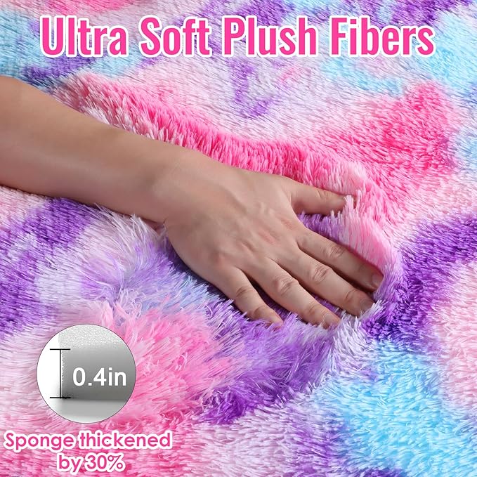 PAGISOFE Ultra Soft Rainbow Purple Area Rugs for Girls Bedoom 6x9 Ft, Fluffy Cute Colorful Pastel Girls Rug, Plush Kawaii Rugs for Kids Room, Playroom Hot Pink Purple Bedroom Decor Princess Carpet