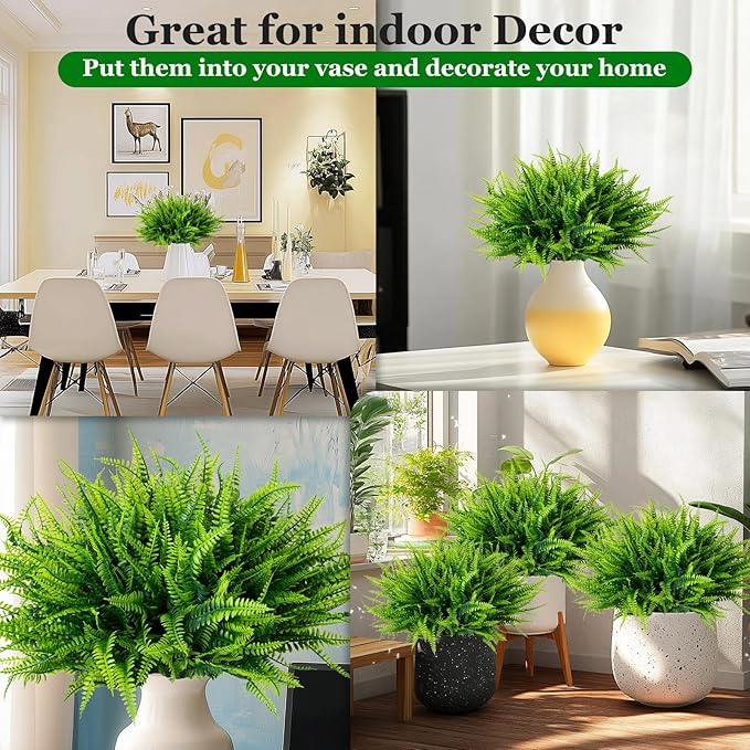 Nigirior 24 Bundles Artificial Fake Plants for Outdoor Faux Boston Fern for Home Decor UV Resistant Fake Plants Greenery for Front Porch Planter Indoor or Outdoor (Green)