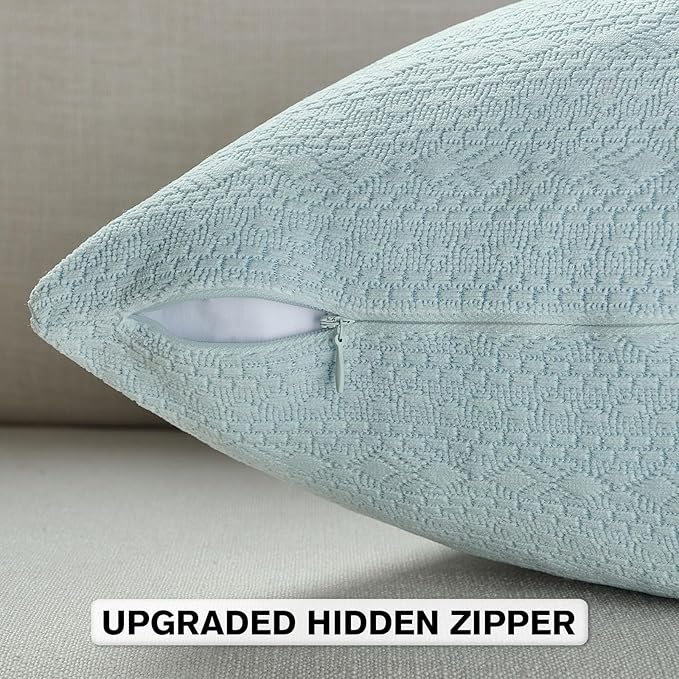 FUTEI Light Blue Chenille Throw Pillow Covers 24x24 Inch Set of 2,Soft Striped & Diamond Textured European Cushion Cases,Modern Home Decor for Couch Living Room