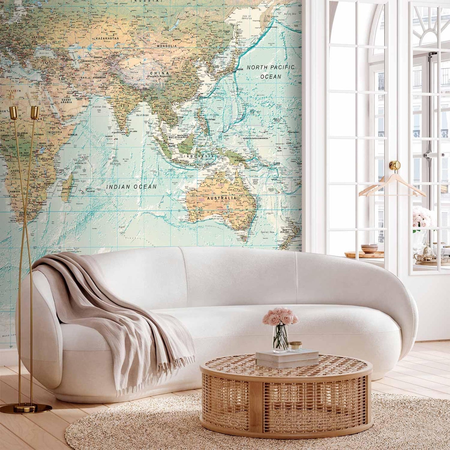 artgeist Premium Wall Mural World Map 177x124 in - XXL Non-Woven Wallpaper Fleece Wall Decor Photo Print Picture Image Design Home Map of The World k-A-0091-a-d