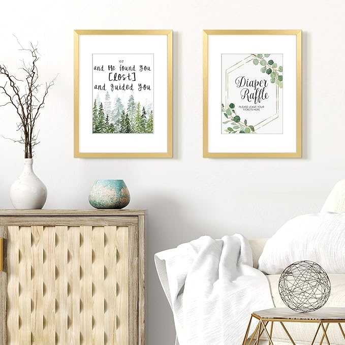 upsimples 12x16 Picture Frame Set of 5, Display Pictures 8.5x11 with Mat or 12 x 16 Without, Wall Gallery Poster Frames, Gold