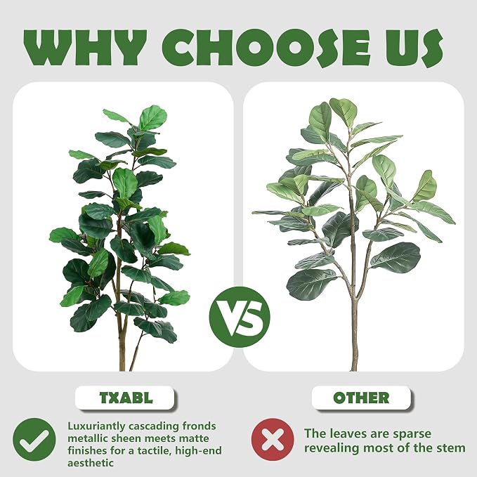 Artificial Fiddle Leaf Fig Tree 6FT, 72 Inch Tall Faux Ficus Lyrata Fake Floor Plant with White Planter & Pebbles, Large Realistic Fig Tree for Indoor Home Office Living Room Decor