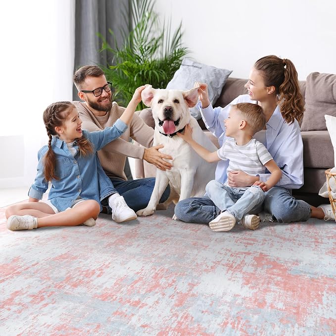 Pink Rug Carpet 10x14 Area Rugs for Bedroom Girls: Washable Modern Rug for Living Room Dining Room Non Slip Low Pile 10 by 14 Indoor Abstract Home Office