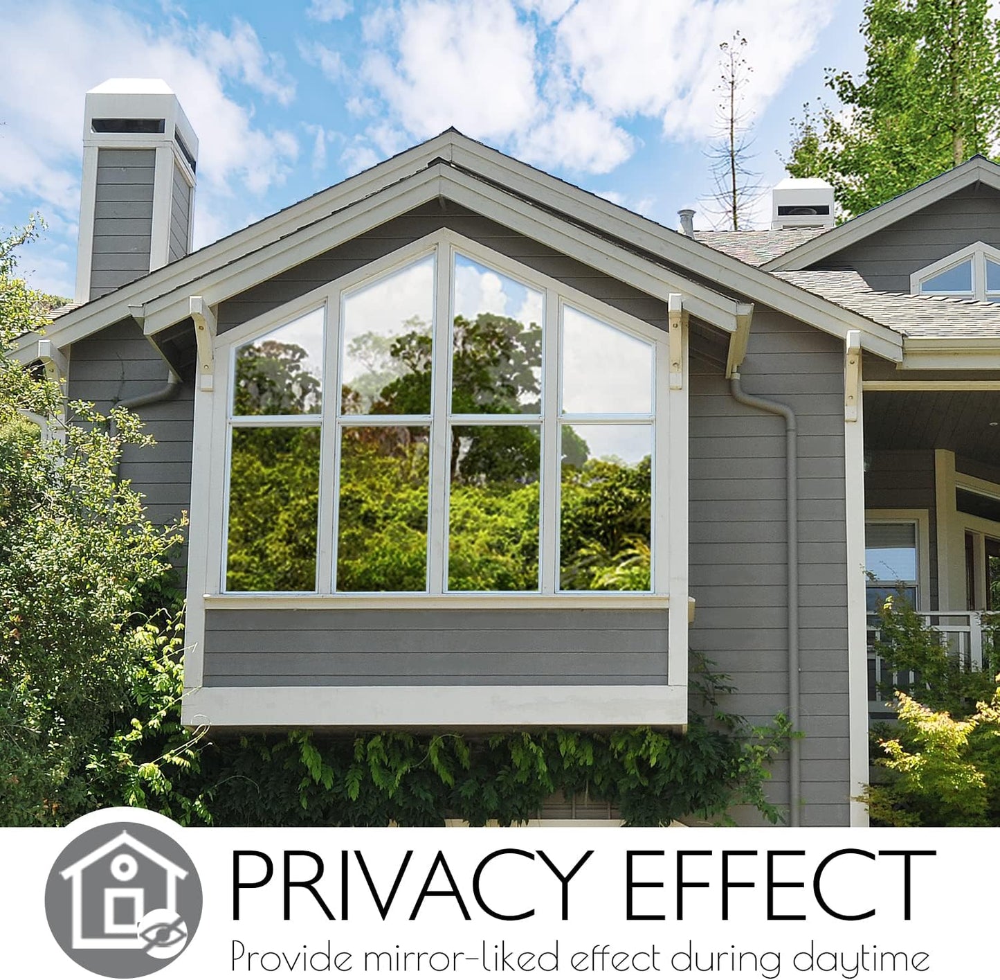 HIDBEA One Way Privacy Window Film, Daytime Mirror Reflective Heat Control UV Sun Blocking Non-Adhesive Static Cling Window Tint for Home and Office (Black-Silver, 29.5 Inch x 13.1 Feet)