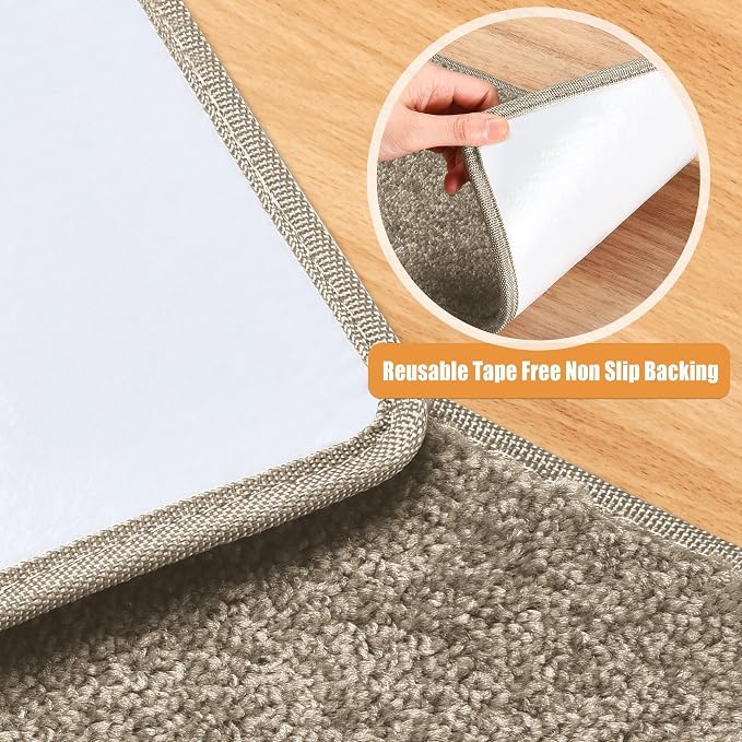 PURE ERA Carpet Stair Treads Tape Free Non Slip Indoor Stair Carpet Stair Protectors Pet-Friendly Non-Slip Skid Resistant Washable Reusable 8" x 30"(7 Pieces,Cream Gray)