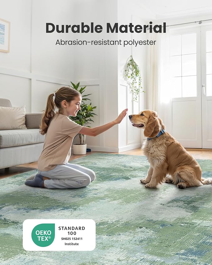 Washable Area Rug 2x4, Small Entryway Rug Non-Slip Vintage Door Mat Indoor Entrance, Low Pile Floor Carpet for Entrance, Hallway, Kitchen and Corridor,Green