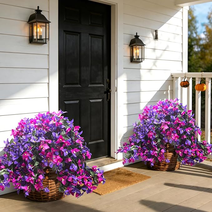 Grunyia 4 Pack Artificial Bougainvillea Hanging Basket Flowers – UV Resistant Fake Flowers with Silk Petals, Realistic Trailing Plants, Outdoor Indoor Wall Garden Home Wedding Decor