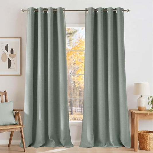 NICETOWN Faux Linen Sage Green Blackout Curtains 84 inches Long for Living Room - Privacy Panels for Bedroom, Modern Farmhouse Style Easy Care Grommet Top, 2 Panels, W52 by L84