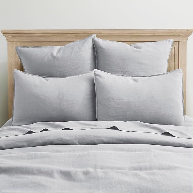 ATLINIA Linen Pillow Cases Euro Sham - 26 x 26 Inch Bed Pillow Protector Cover Set of 2 Bedding Cooling Neutral Pillowcase Shams Light Grey