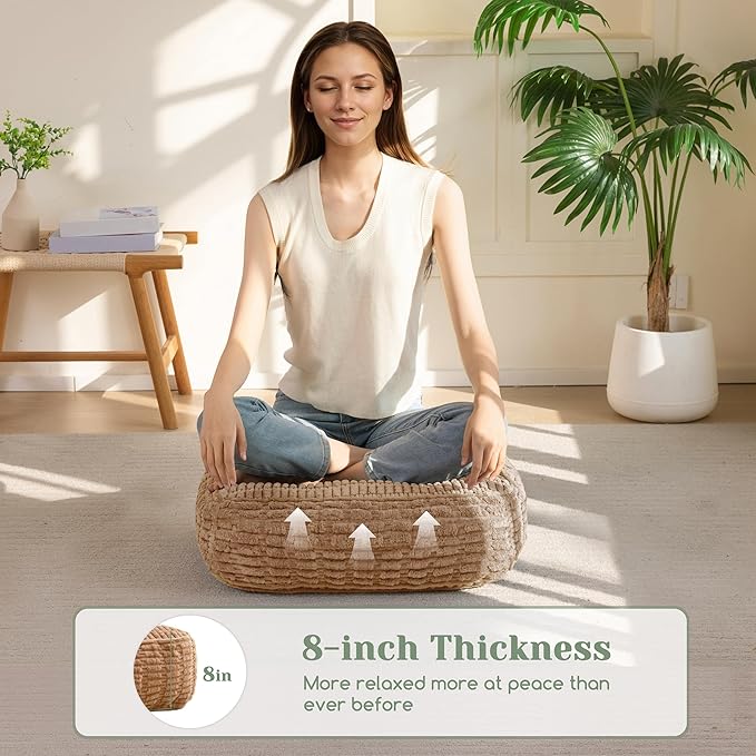 HIGOGOGO 8" Floor Pillow Cushion for Adults, Meditation Cushion Pillow, Blended Corduroy Cover, Large Square Floor Sitting for Tatami Living Room or Yoga, 2Pack, Coffee