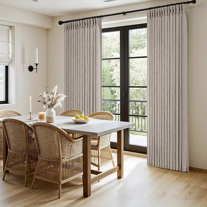 MIULEE Pinch Pleated Thick Linen Curtains 90 Inches Long 2 Panels for Living Room Bedroom, Linen Textured Memory Trained Pleat Drapes Back Tab Light Filtering Taupe Window Curtains with Hooks
