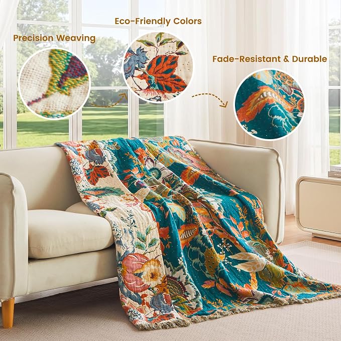 MSGKV Throw Blanket for Bed Cotton Cute Ocean Animals Twin Size Couch Blanket 60"x80" Muslin Summer Breathable All Seasons Lightweight Farmhouse Home Decor