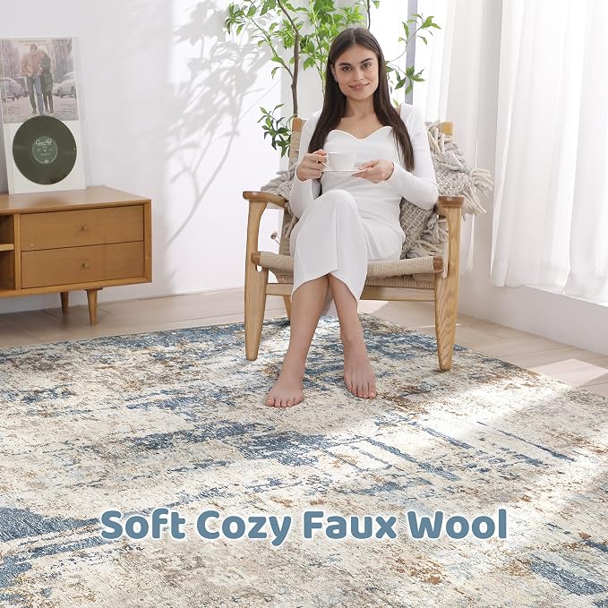 5x8 Area Rug Washable Rugs: Living Room Large Abstract Modern Soft Stain Resistant Indoor Floor Non-Slip Accent Carpet for Bedroom Nursery Playroom Office Dining Room Dorm Home House- Tan