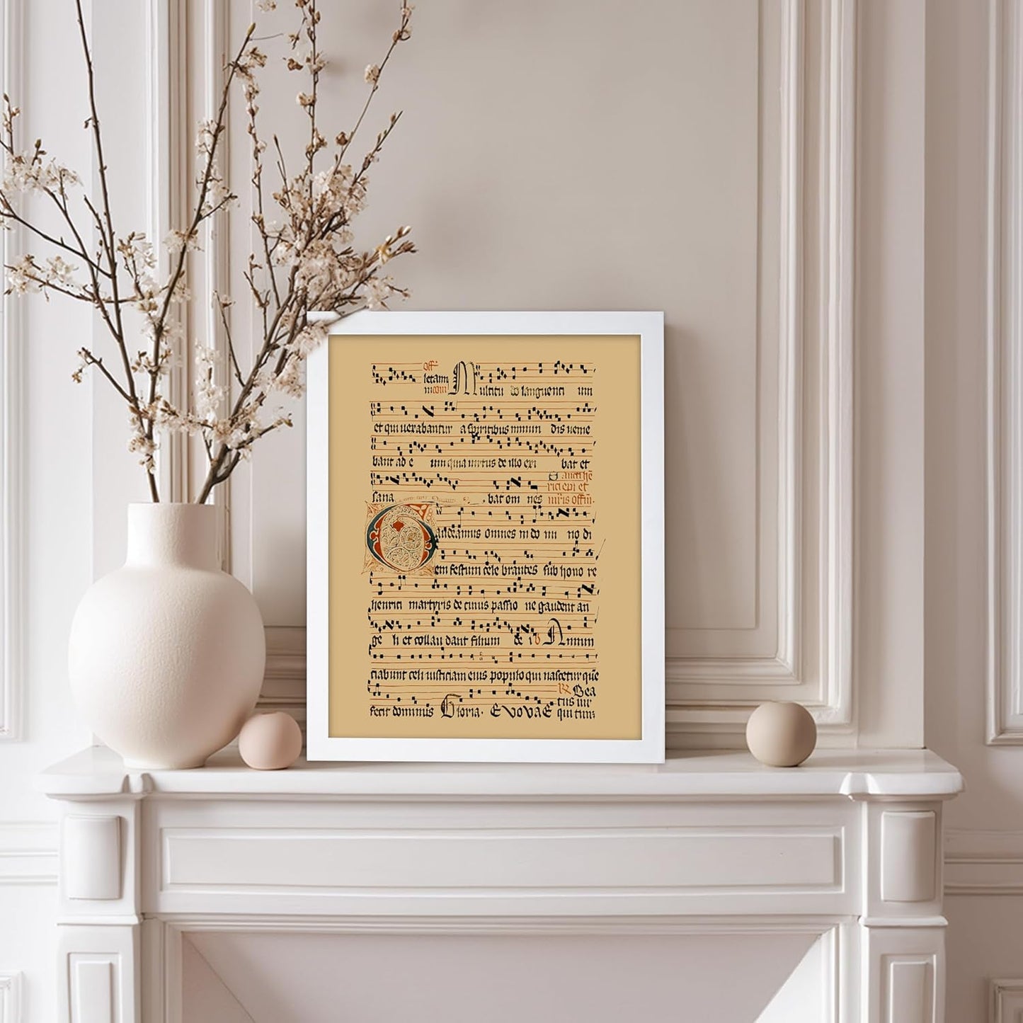 Poster Master Vintage Hymnal Poster - Retro Music Print - Gift for Artist, Friend - Graduale Aboense, Gregorian Chant Manuscript, Score - Wall Decor for Living Room, Bedroom, 8x10 White Framed