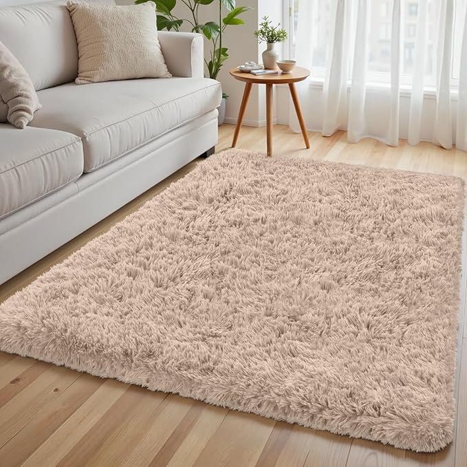 4x6 Area Rug for Living Room, Ultra Soft Fluffy Shag Rugs for Bedroom, Non-Slip Large Fuzzy Plush Rug Indoor Floor Carpet for Nursery Kids Office Dorm Modern Decor, Camel