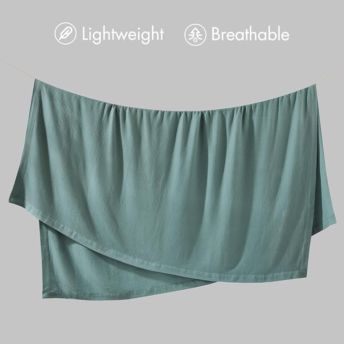Madison Park 100% Egyptian Cotton Lightweight Summer Blanket, Breathable Waffle Knit Design, Soft Cozy All-Season Throw for Bed, Couch or Sofa, Teal Twin Size (66"x90")