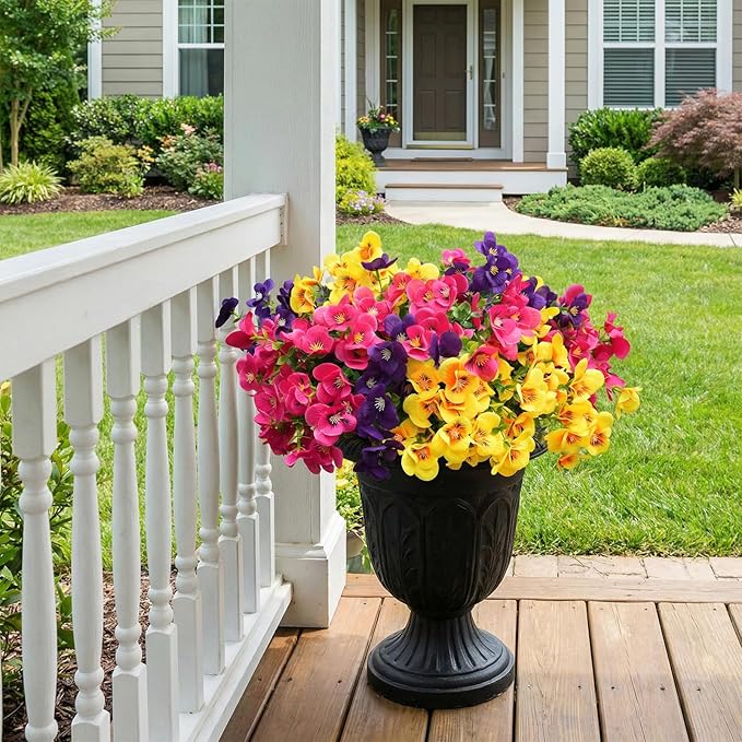 trytuny Artificial Flowers for Outdoor, Realistic Faux Plants for Outside Indoor Porch Patio Window Box Planter Home Decor (12pcs - Yellow Purple Rose red)