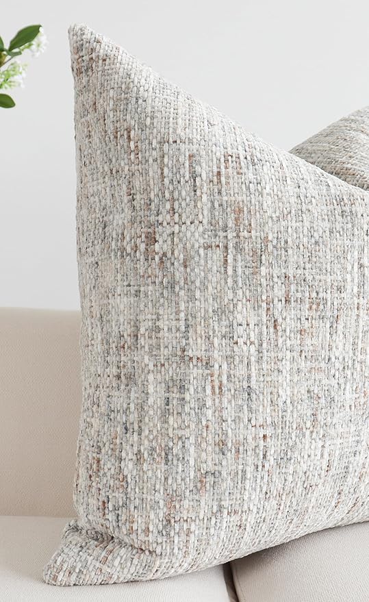 Textured Neutral Throw Pillow Covers 26x26 Set of 2 Soft Woven Chenille Euro Shams Decorative Boho Farmhouse Square Cushion Cases for Mid Century Modern Home Decor Bed Couch Sofa Living Room