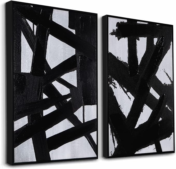 Zessonic Black And White Abstract Wall Art, Black Painting Stroke Graffiti Artwork Print for Living Room, Bedroom, Office Decor,24" x 36" x 2