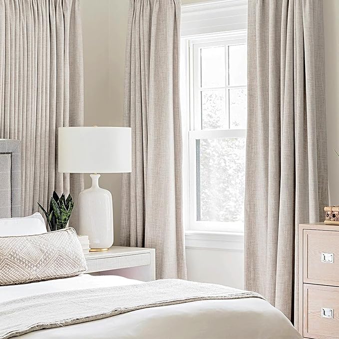 MIULEE 100% Blackout Linen Textured Curtains for Bedroom Solid Thermal Insulated Ivory Grommet Room Darkening Curtains & Drapes Luxury Decor for Living Room Nursery 52 x 94 Inch (2 Panels)
