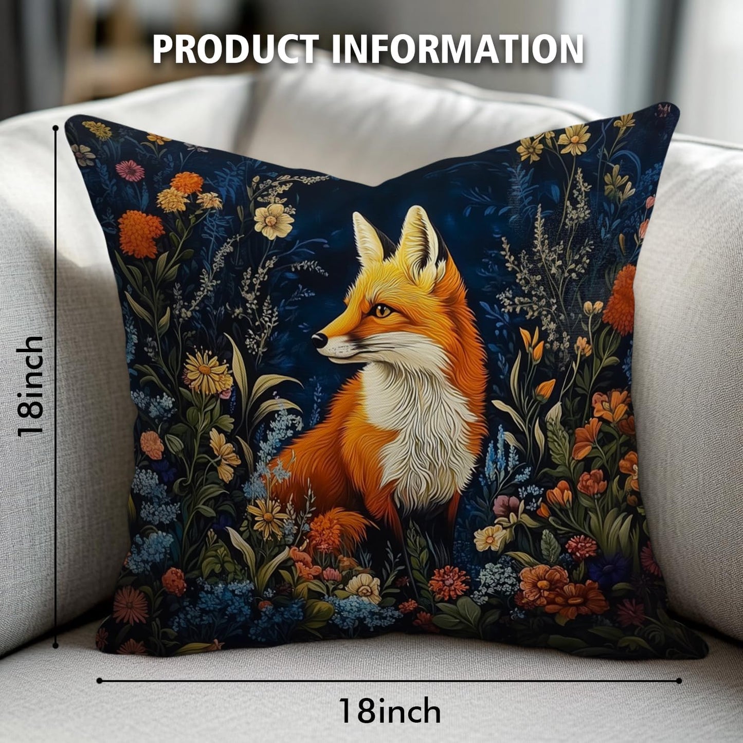 YOU FOUND ME William Morris Abstract Vintage Floral Velvet Fox Design Throw Pillow Covers Home Decor, Retro Art Deco Pillowcase Cushion Cover for Bed Sofa Living Room, Square 18x18inch (Orange-Fox)