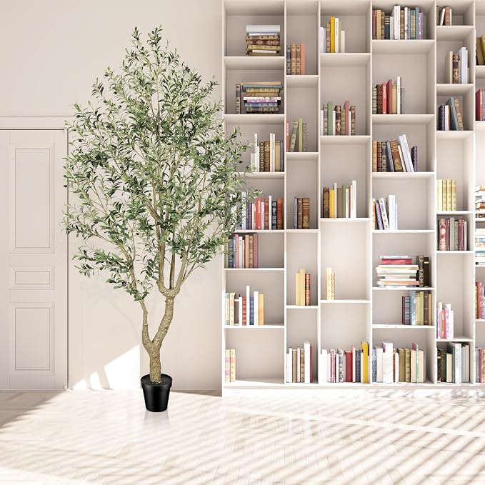 FEELEAD Tall Faux Olive Tree - 10ft (120in) Realistic Artificial Olive Tree, Large Fake Olive Tree with Realistic Leaves & Fruits, Olive Trees Artificial Indoor for Home, Office, Living Room Decor