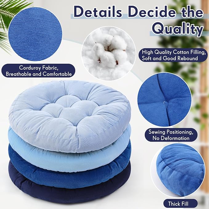 Jerify 4 Pcs Floor Pillow Cushions Large Round Square Large Meditation Floor Pillow for Classroom Adult Meditation Picnic Party Seating Learning Daycare School (Round,Dirty Blue)
