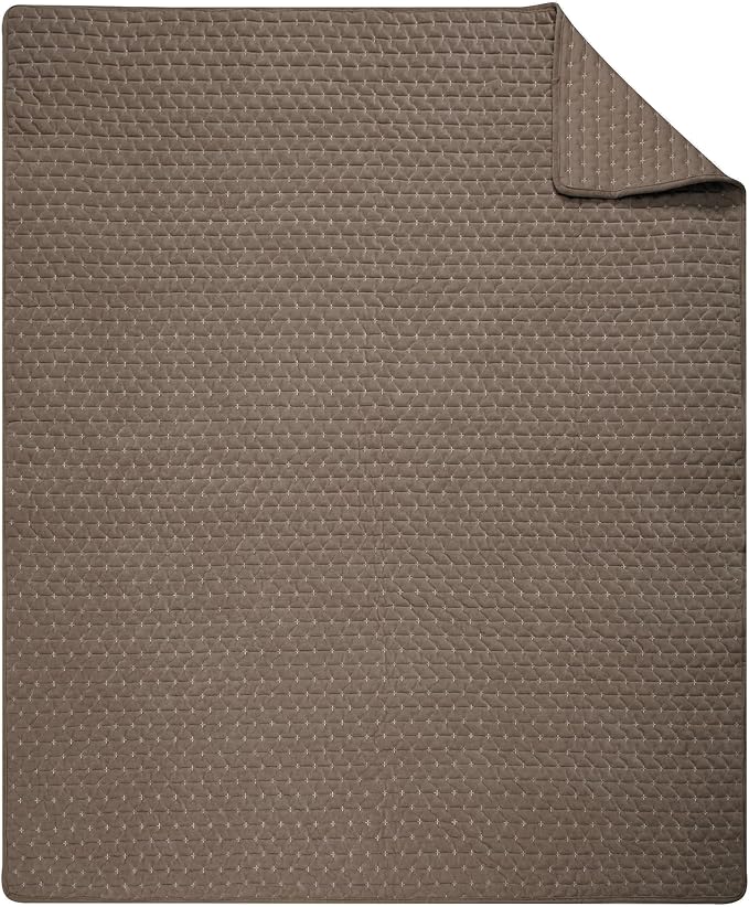 Levtex Home - Velvet Stitch Throw - Quilted Throw (50x60in.) - Velvet - Cocoa, White - Reversible - Polyester