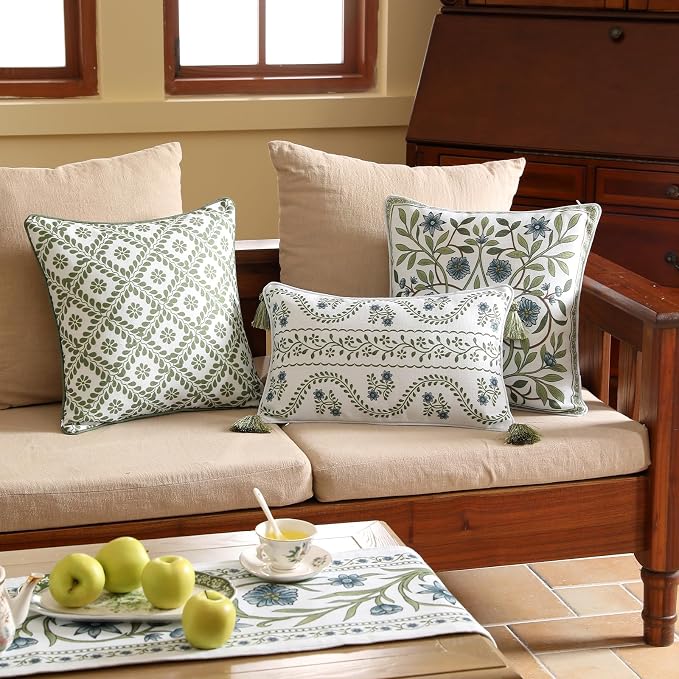ISAENNE Designer Vintage Linen Throw Pillow Cover,20"x12"-Mosella D | French Elegant Rectangle Decor Pillow Cover,Concealed Zipper Design,Floral Pattern,Sofa,Bedroom,Living Room,Lounge Chairs