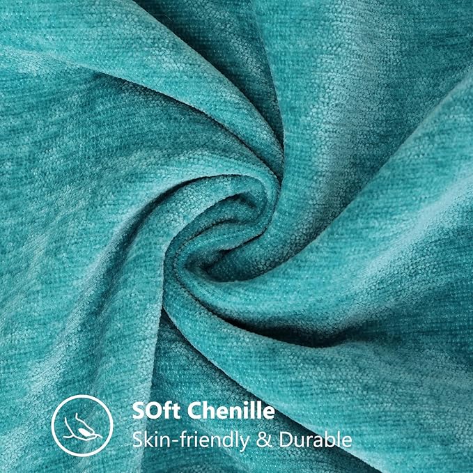 decorUhome Summer Chenille Soft Cozy Throw Pillow Covers 18x18 Set of 2, Modern Farmhouse Boho Velvet Decorative Pillow Cases with Stitched Edge for Couch Sofa Bed Home Decor, Turquoise