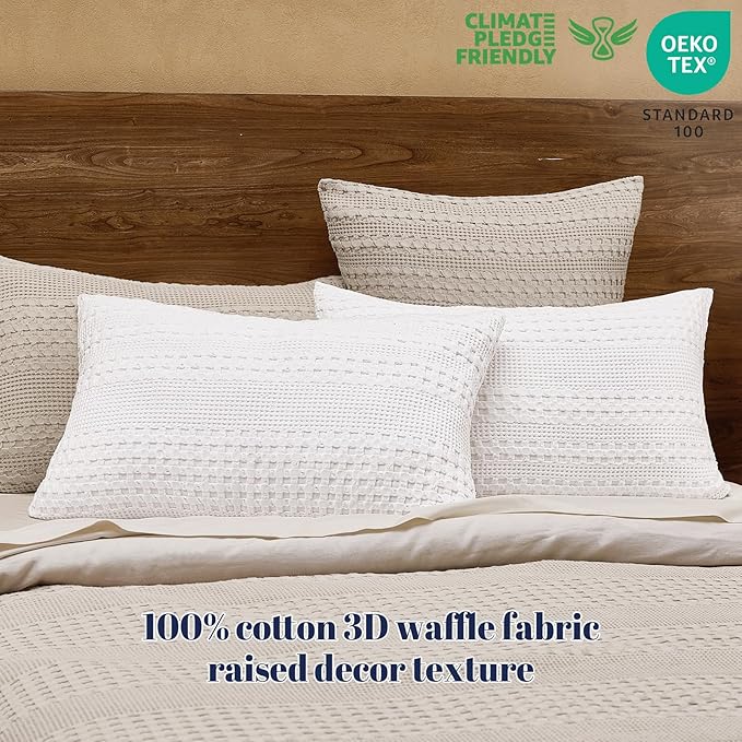 PHF 100% Cotton Waffle Pillow Shams Standard Size, 2 Pack 20" x 30" Soft Skin-Friendly Pillowcases, No Filling, Aesthetic Woven and Breathable Waffle Weave Pillow Case Covers for Bed, White