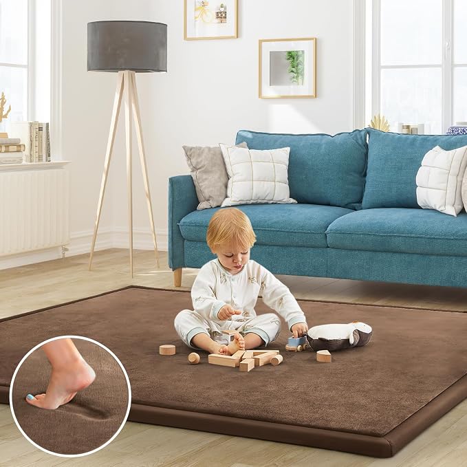 Baby Play Mat for Floor Nursery Rug Muscle Mat Area Rug Playroom Rug 79"x110" Playpen Mat Elastic Foam 1.3" Thick Crawling Mat for Babies,Toddlers, Infants, Kids,Chestnut
