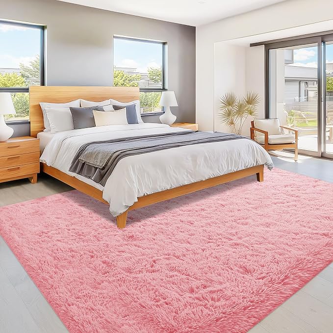 Pink Rugs for Bedroom Girls: 8x10 Fluffy Shag Soft Washable Rug Large Fuzzy Plush Indoor Carpet for Living Room Nursery Playroom Kids Girls Boys Room (Pink, 8'x10')